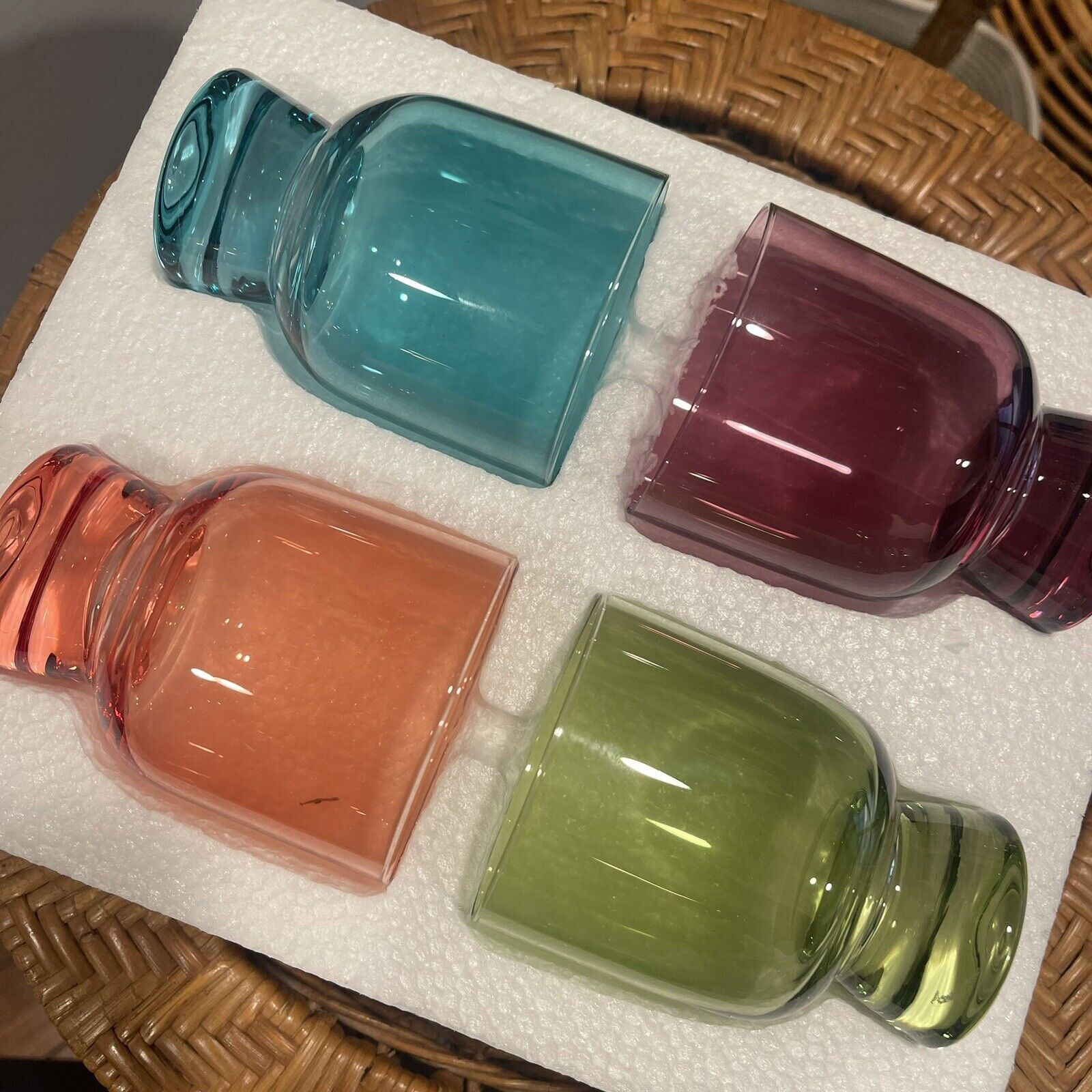 NEW Anthropologie Multicolor Crystal Glass Stemless Wine Glasses Tumblers Set 4