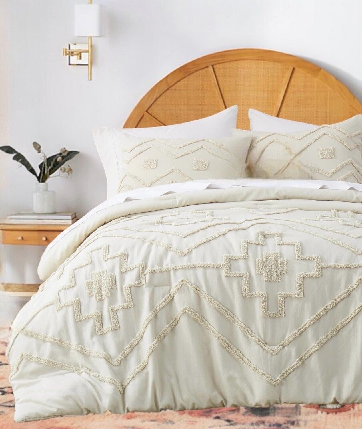 NEW Anthropologie Cream Boho Queen Size Tassel Comforter Bedding Sham Case Set