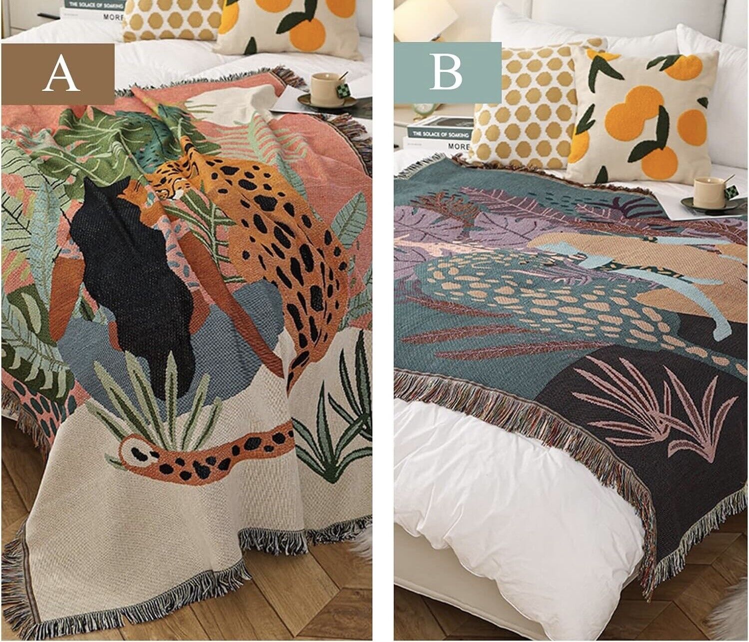 New Anthropologie Boho Jungle Tassel Throw Blanket Bedspread Quilt - 63" x 51"