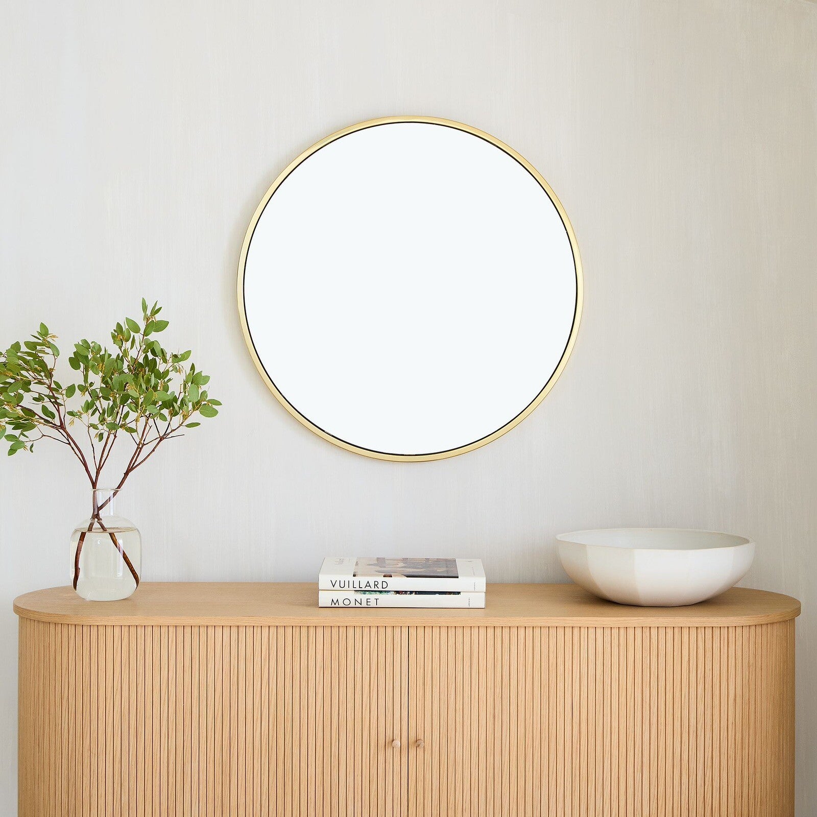 NEW West Elm Gold Circle Round Metal Framed Boho Wall Entry Mirror - 30" x 30"