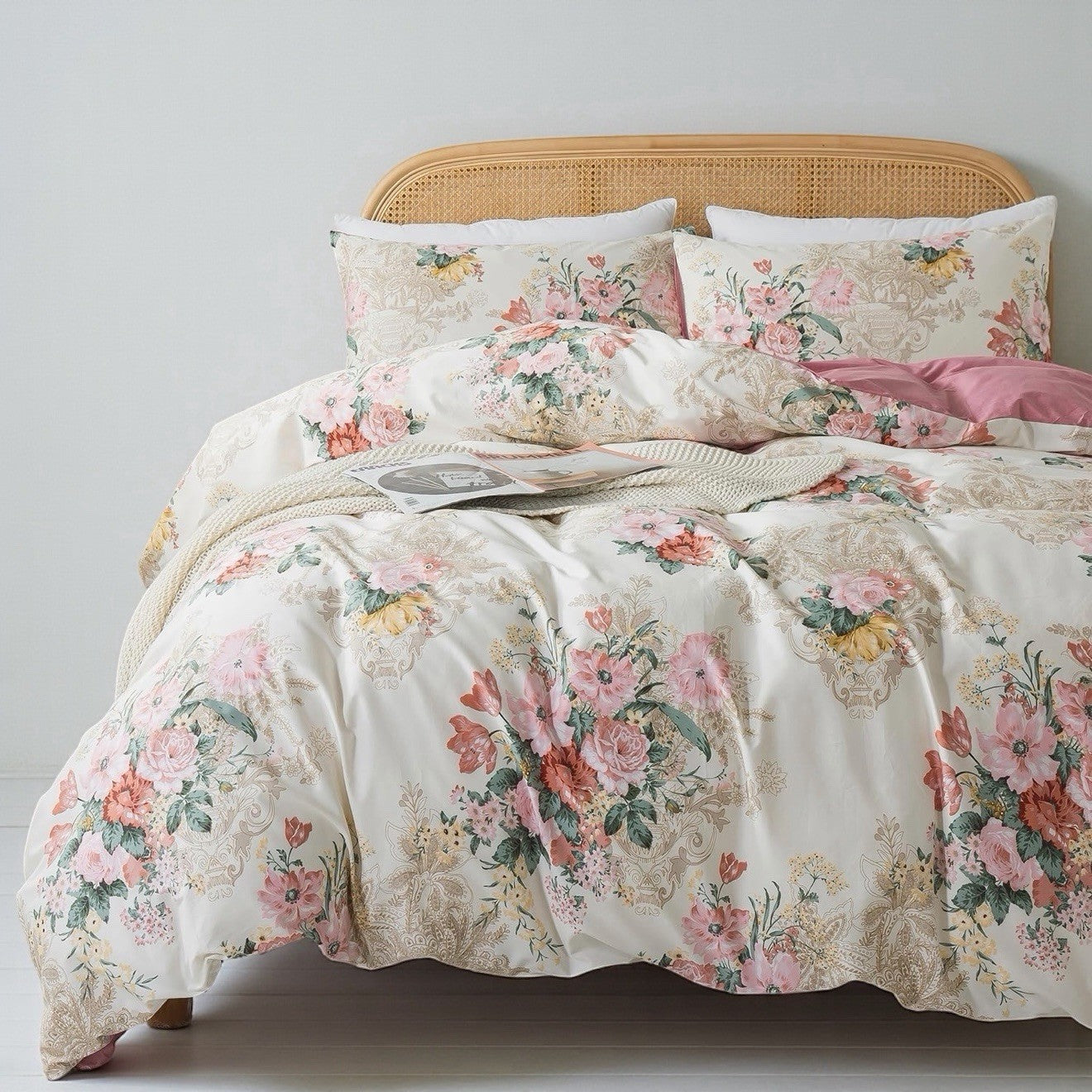 NEW Anthro Vintage Antique Floral Print Boho Queen King Bedding Duvet & Sham Set
