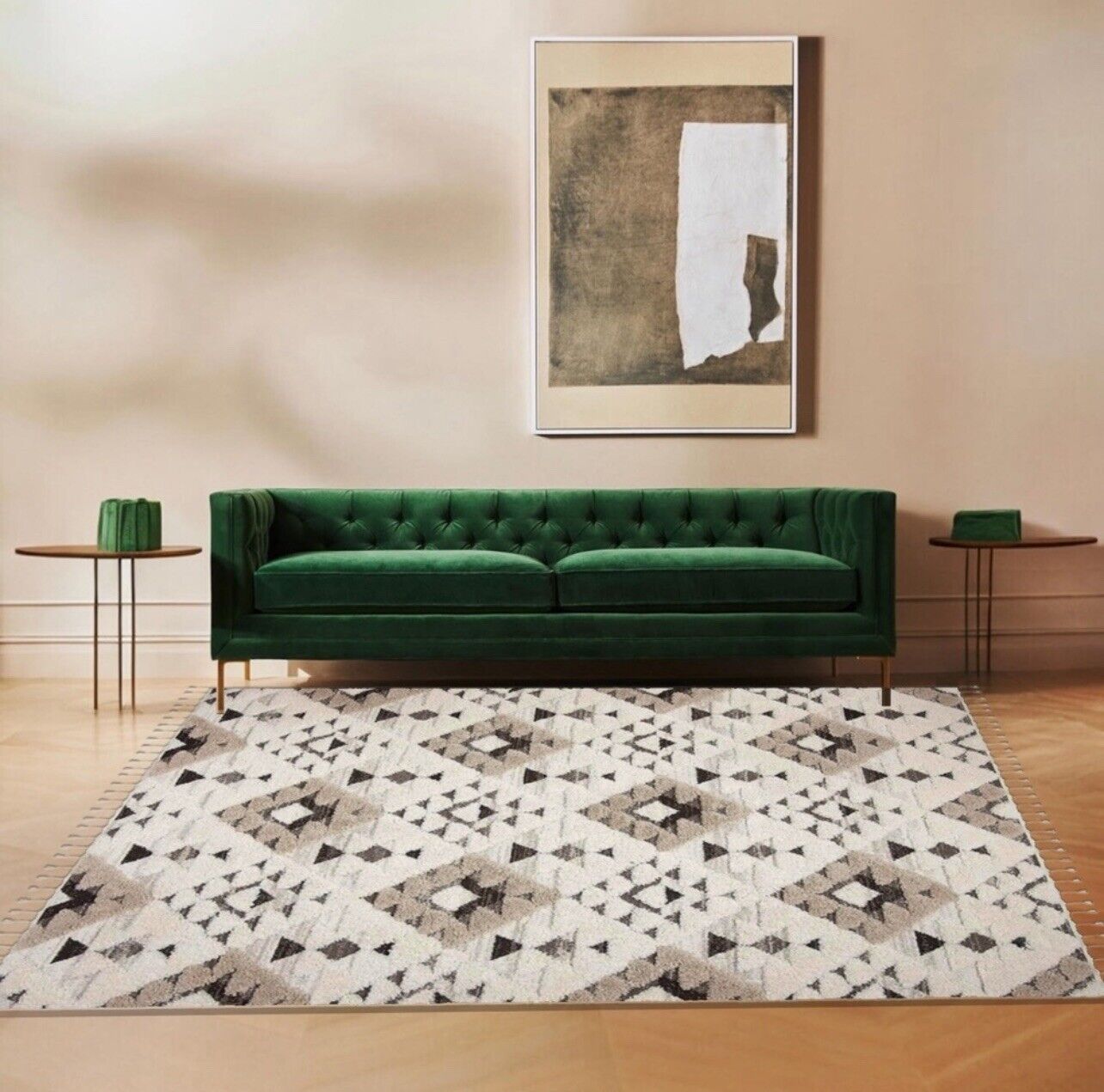 NEW Anthropologie XL White Boho Tassel Geometric Shag Area Rug Carpet 5' x 7.5'