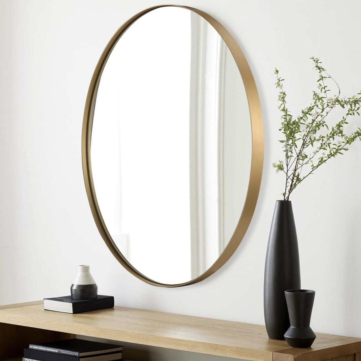 NEW West Elm XL Large Gold Framed Oval Vanity Wall Hanging Mirror - 22" x 30"