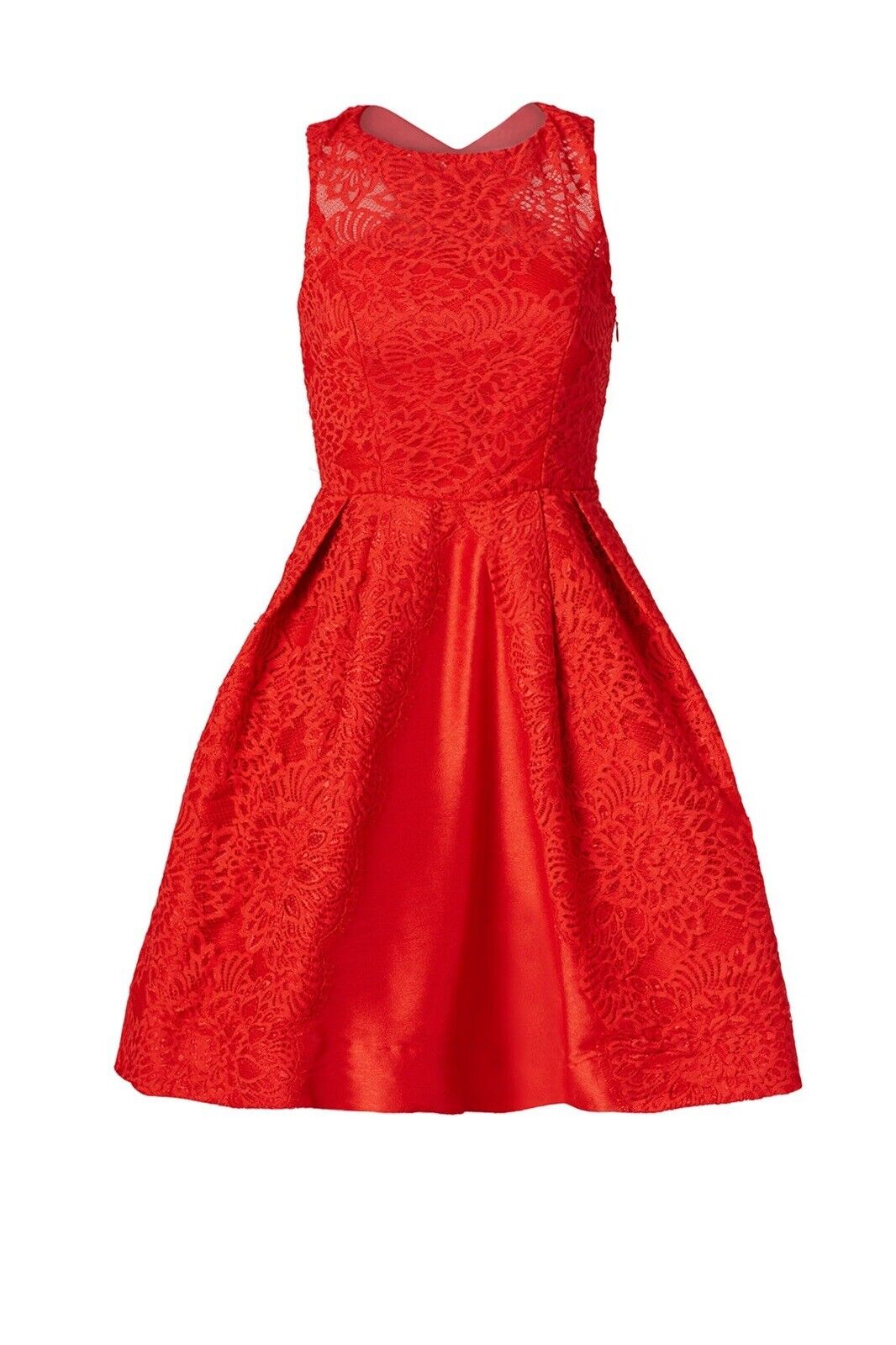 Monique Lhuillier Red Lace Open Back Mark Mini Dress Formal Gown - Size Medium