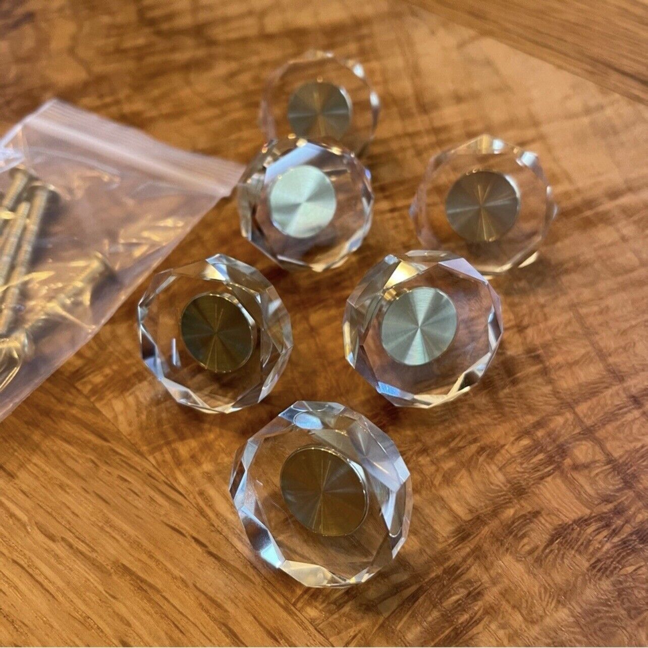 NEW West Elm (Set 6) Gold & Glass Octagonal Cabinet Knobs Drawer Pulls Hardware