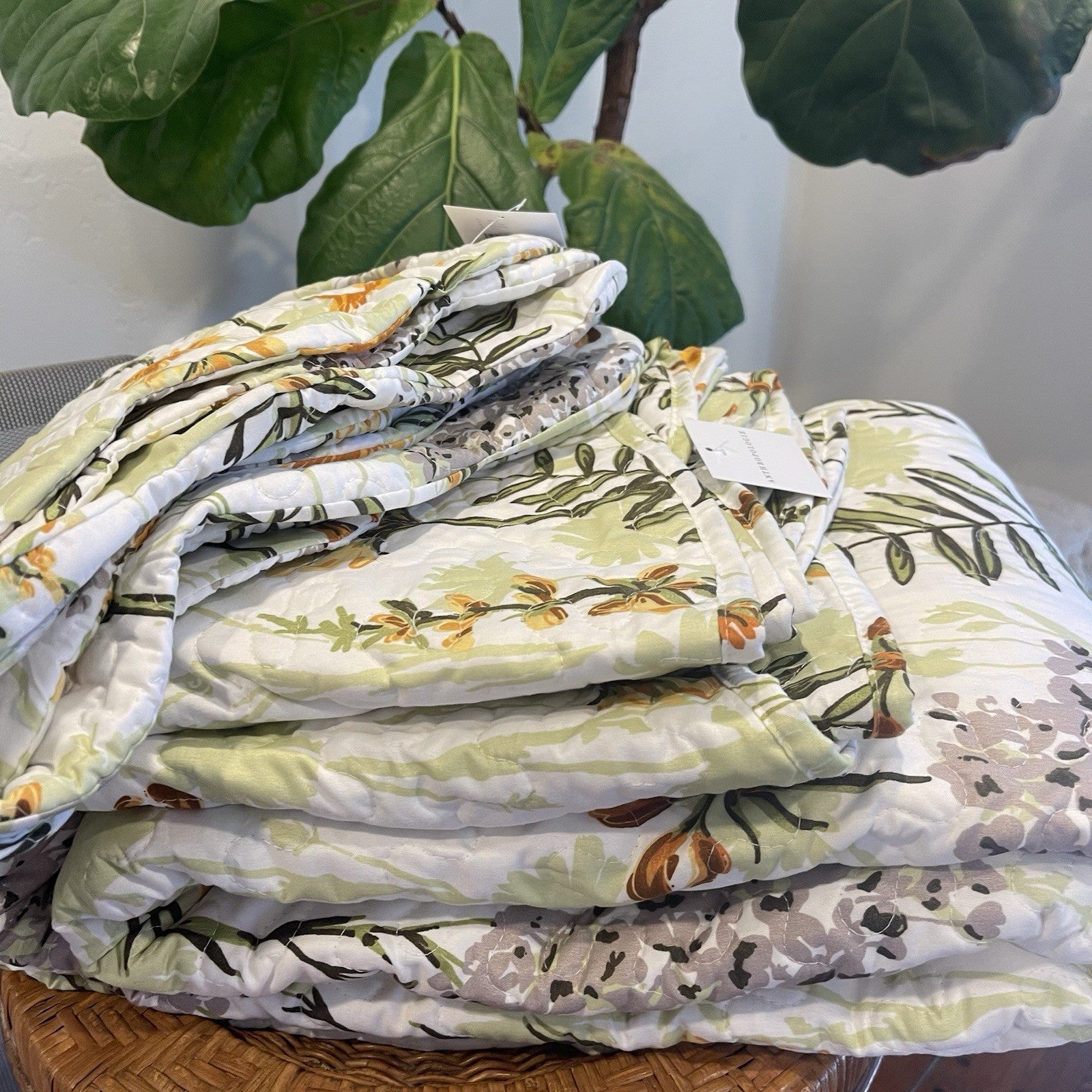 NEW Anthro White Yellow Floral Queen Boho Quilt Bedding Bedspread Duvet Sham Set