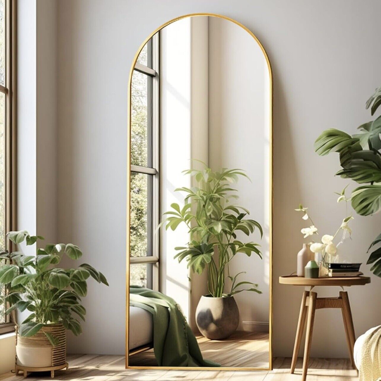 NEW West Elm Full Length Arched Gold Framed Boho Floor / Wall Mirror - 65" x 22"