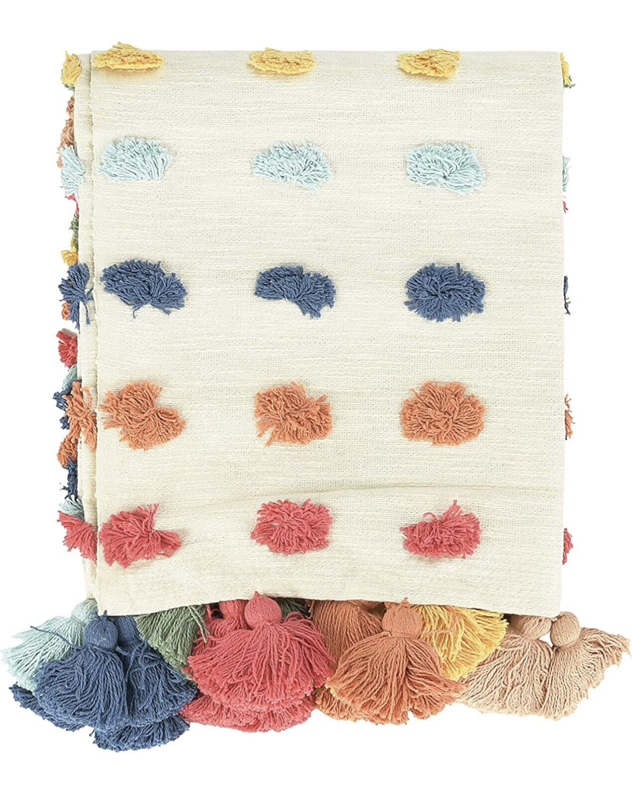 New Anthropologie Boho Tassel Pom Pom Colorful Throw Blanket Bedding - 50" x 60"