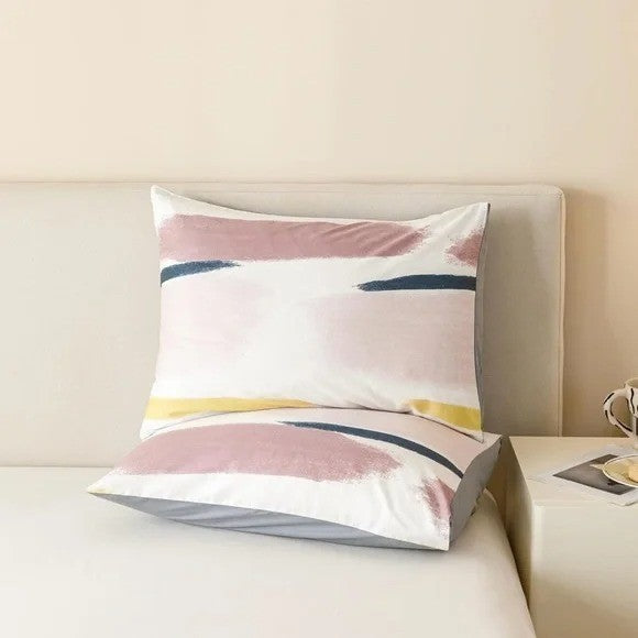 NEW Anthro White Abstract Colors Boho Cotton Queen King Bedding Duvet & Sham Set