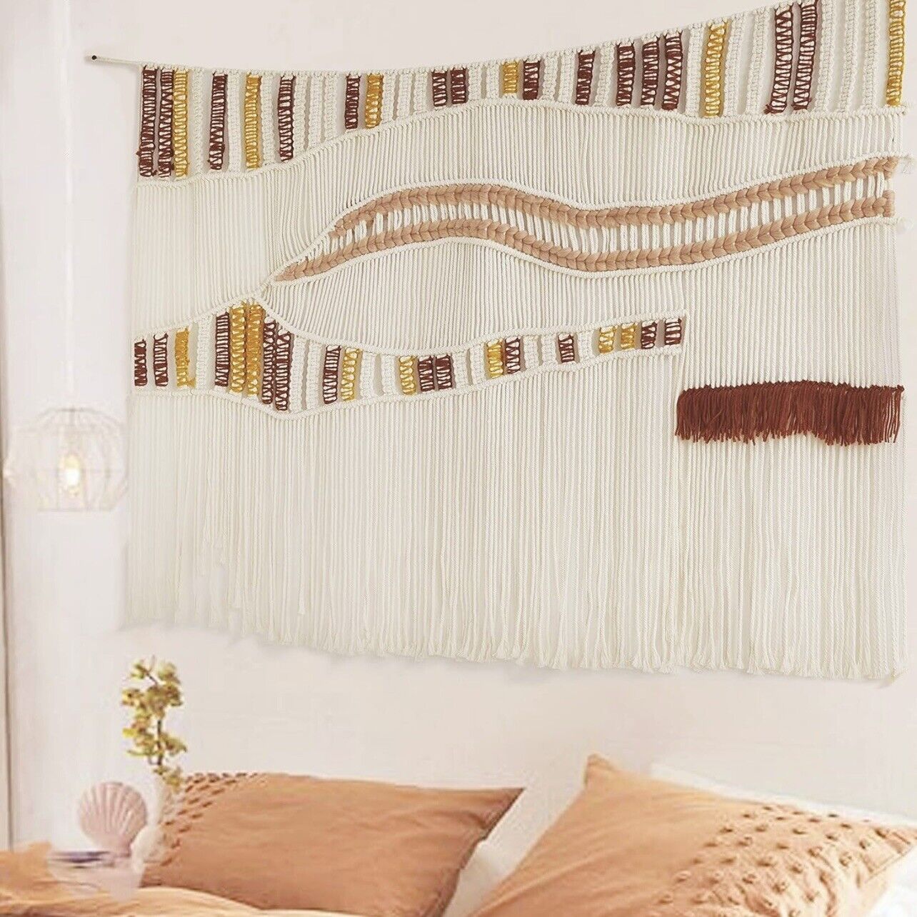 Anthropologie XL Boho Tapestry Macrame Woven Dyed Yarn Tassel Wall Hanging - 48"