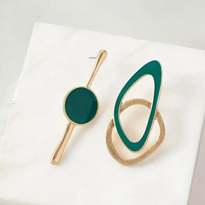 NEW Anthropologie Green Ceramic & Gold Plated Boho Mismatched Earrings Jewelry