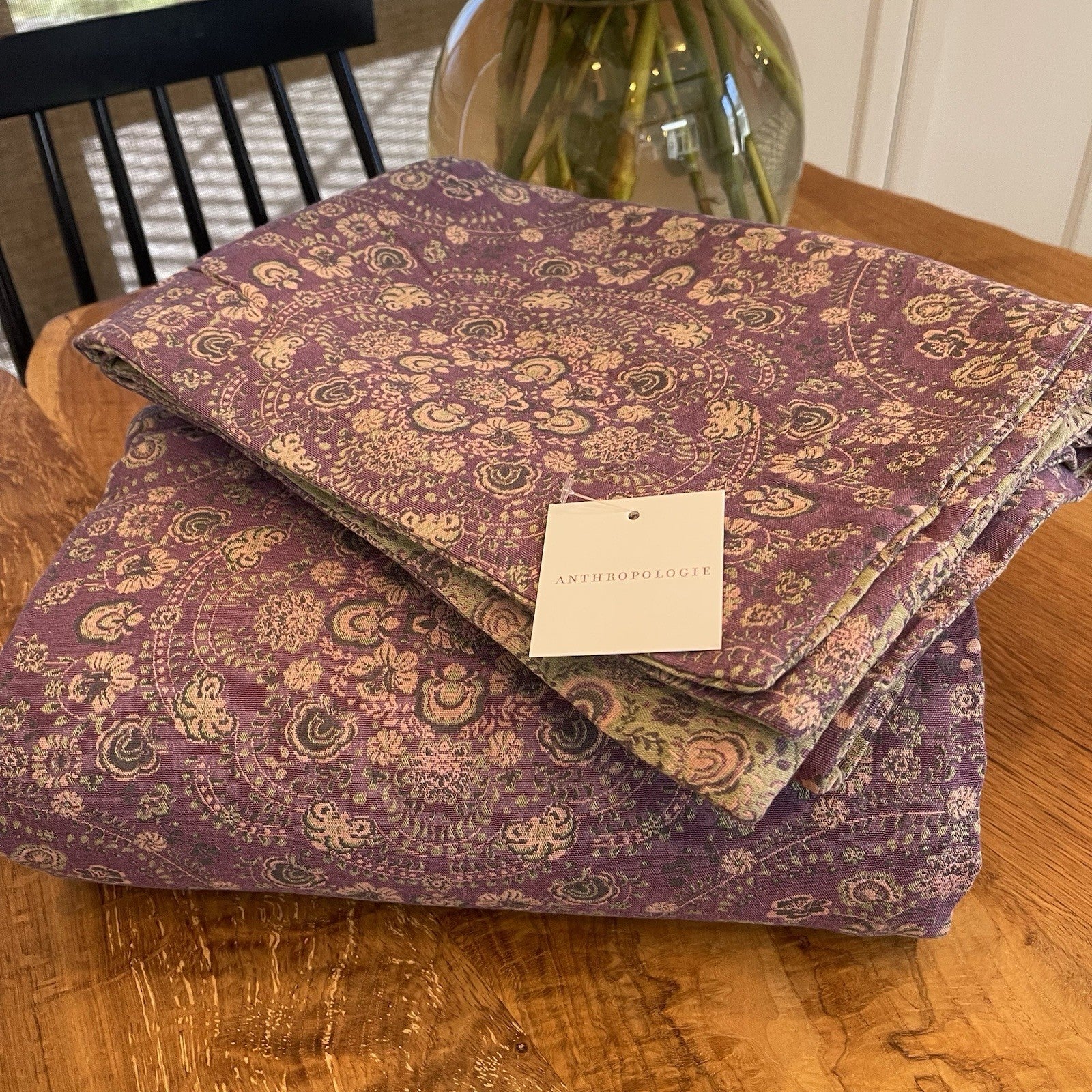 NEW Anthro Purple Muslin 100% Cotton Boho Queen King Bedding Duvet & Sham Case