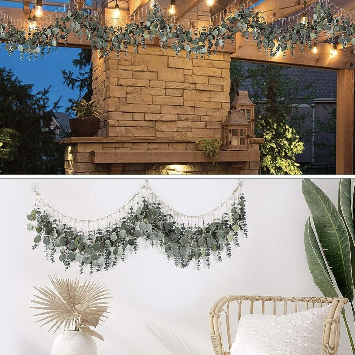 New West Elm Artificial Eucalyptus Leaves Boho Hanging Floral Garland - 5.5'