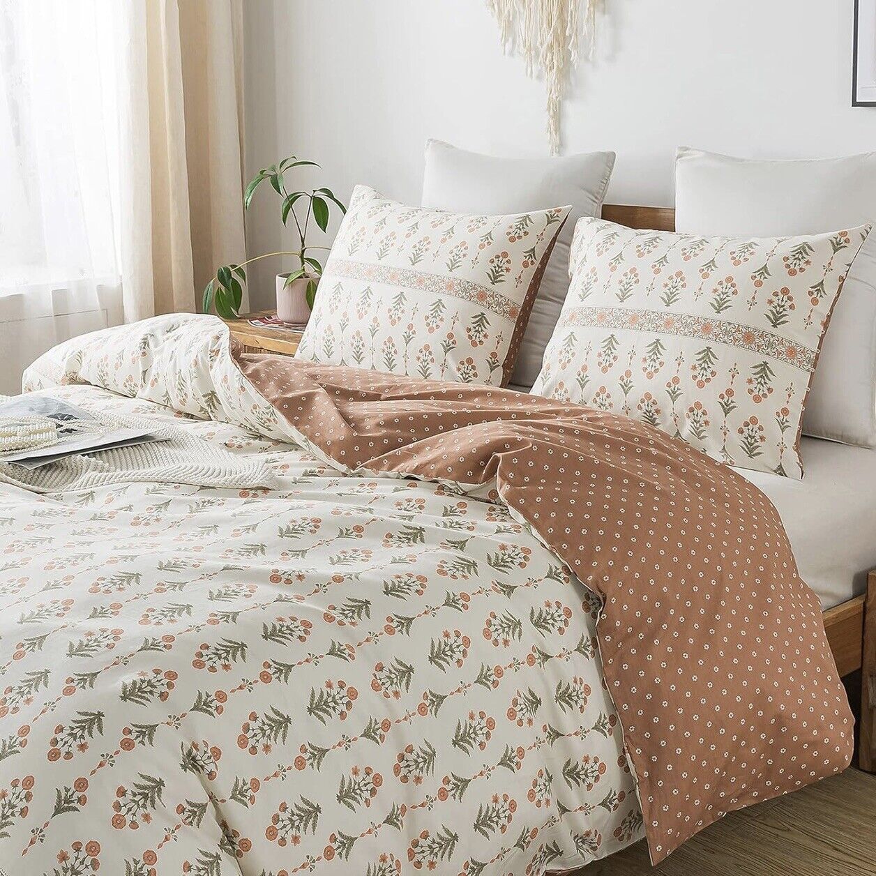 NEW Anthropologie Cream Boho King Size Floral Bedding Duvet Cotton Sham Set