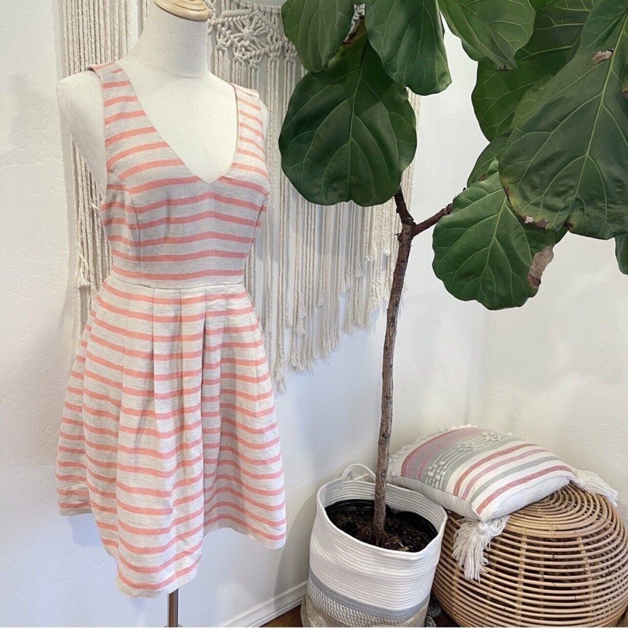 Banana Republic Coral & Beige Stripe Sun Mini Sun Dress - Size 6 / Medium