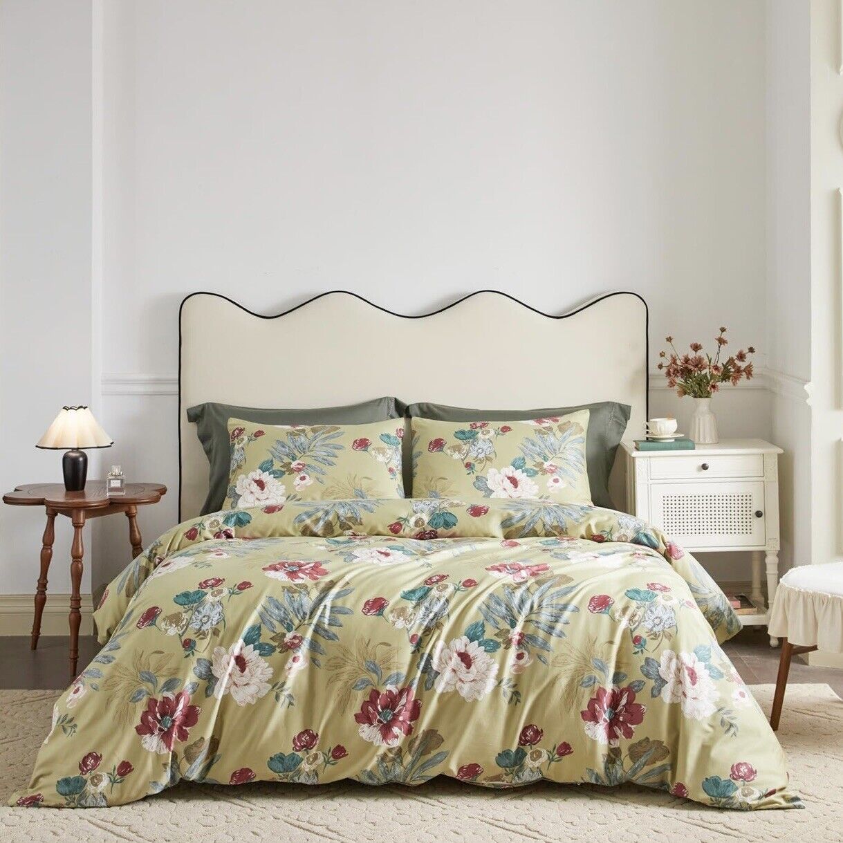 NEW Anthropologie Yellow Floral Egyptian Cotton Boho Queen Bedding Duvet Set