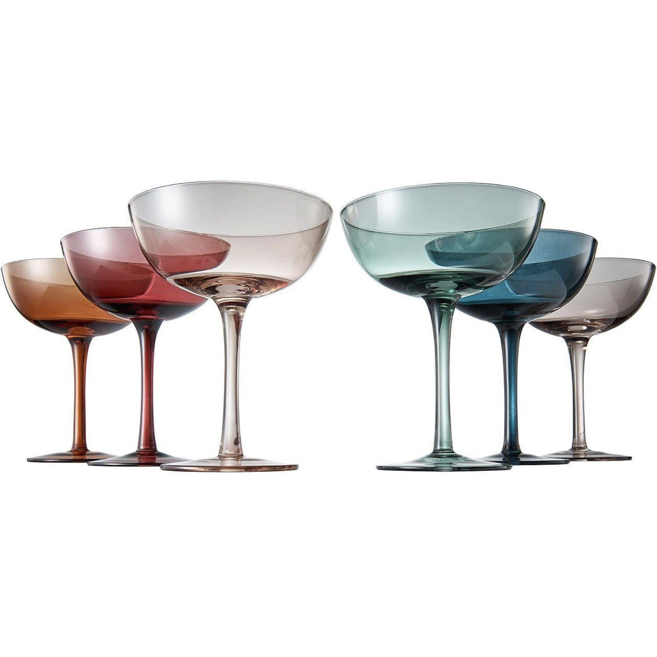 NEW West Elm (Set of 6) Colorful Stemmed Crystal Champagne Coupe Glass Bar Set
