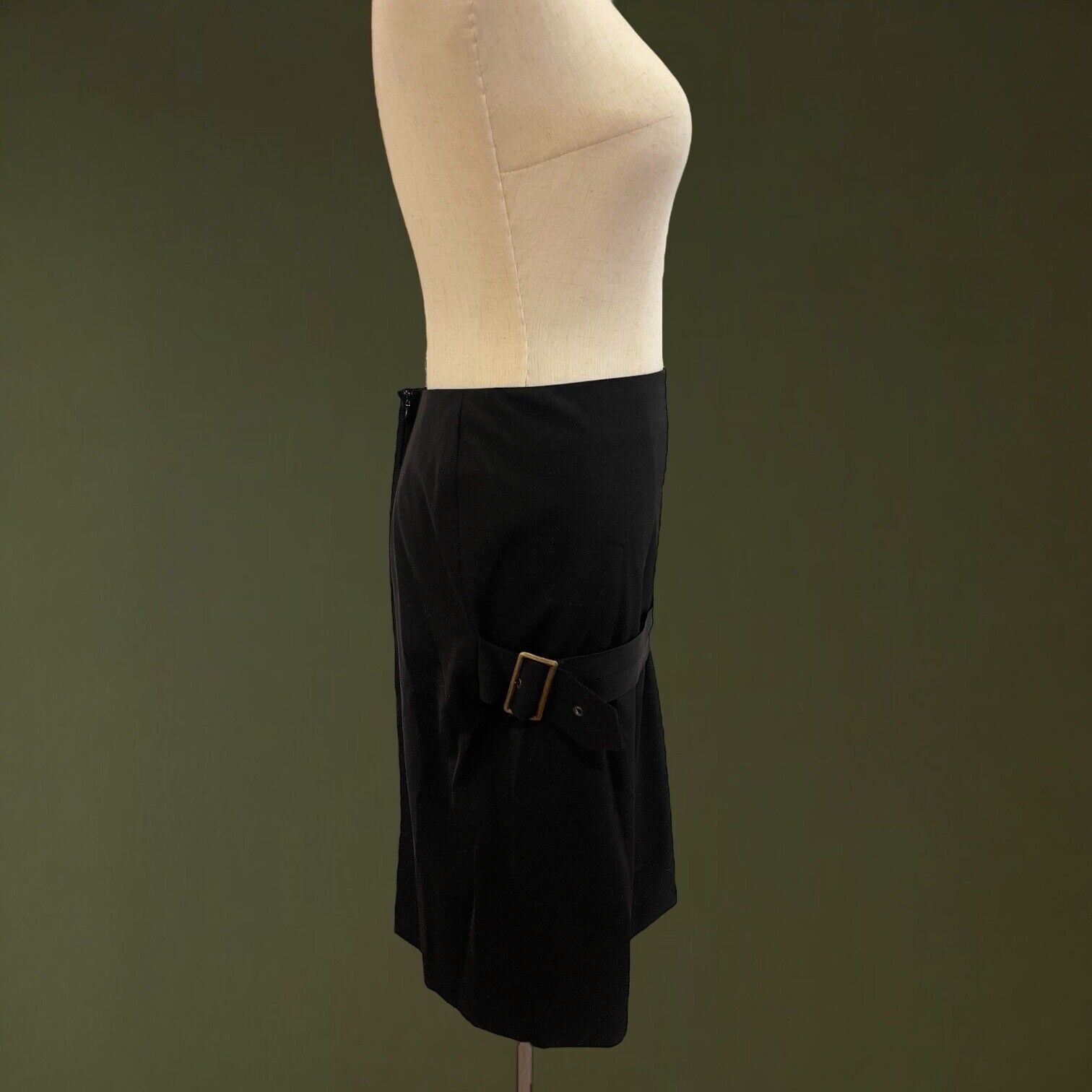 Vintage 90s Jean Paul Gaultier Black Pencil Skirt Side Buckle Belt - Size Medium