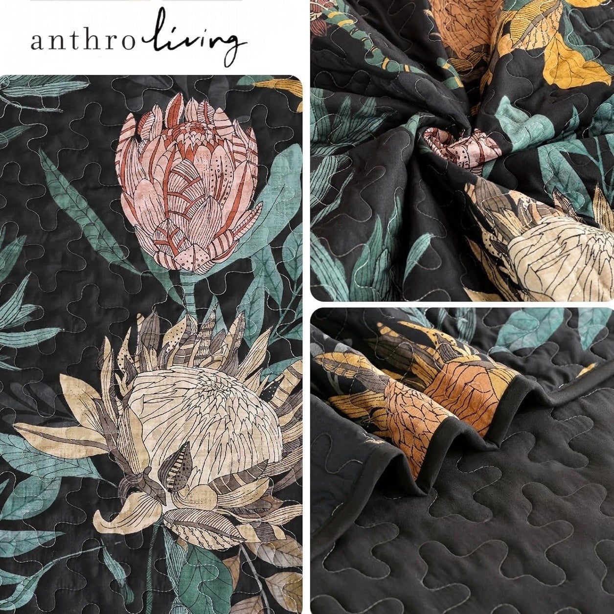 NEW Anthropologie Queen / King Reversible Boho Quilt Bedspread Bedding Sham Set