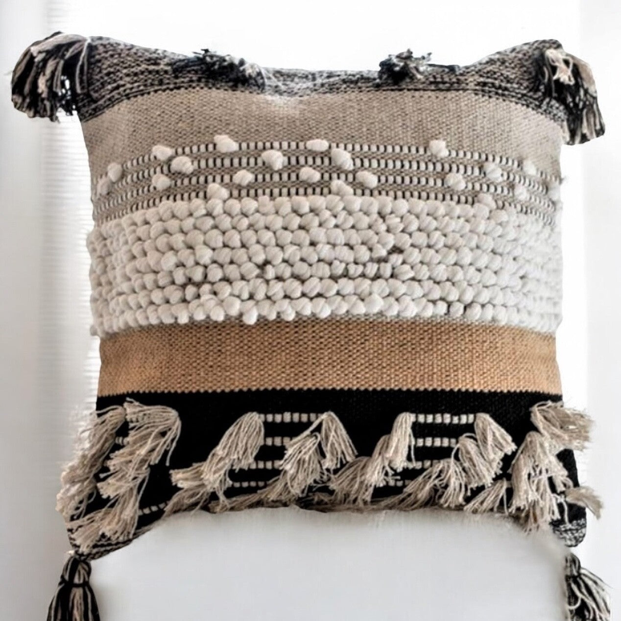 NEW West Elm Boho Pom Pom Tassel Throw Pillow Case Cover Sham - 18" x 18"