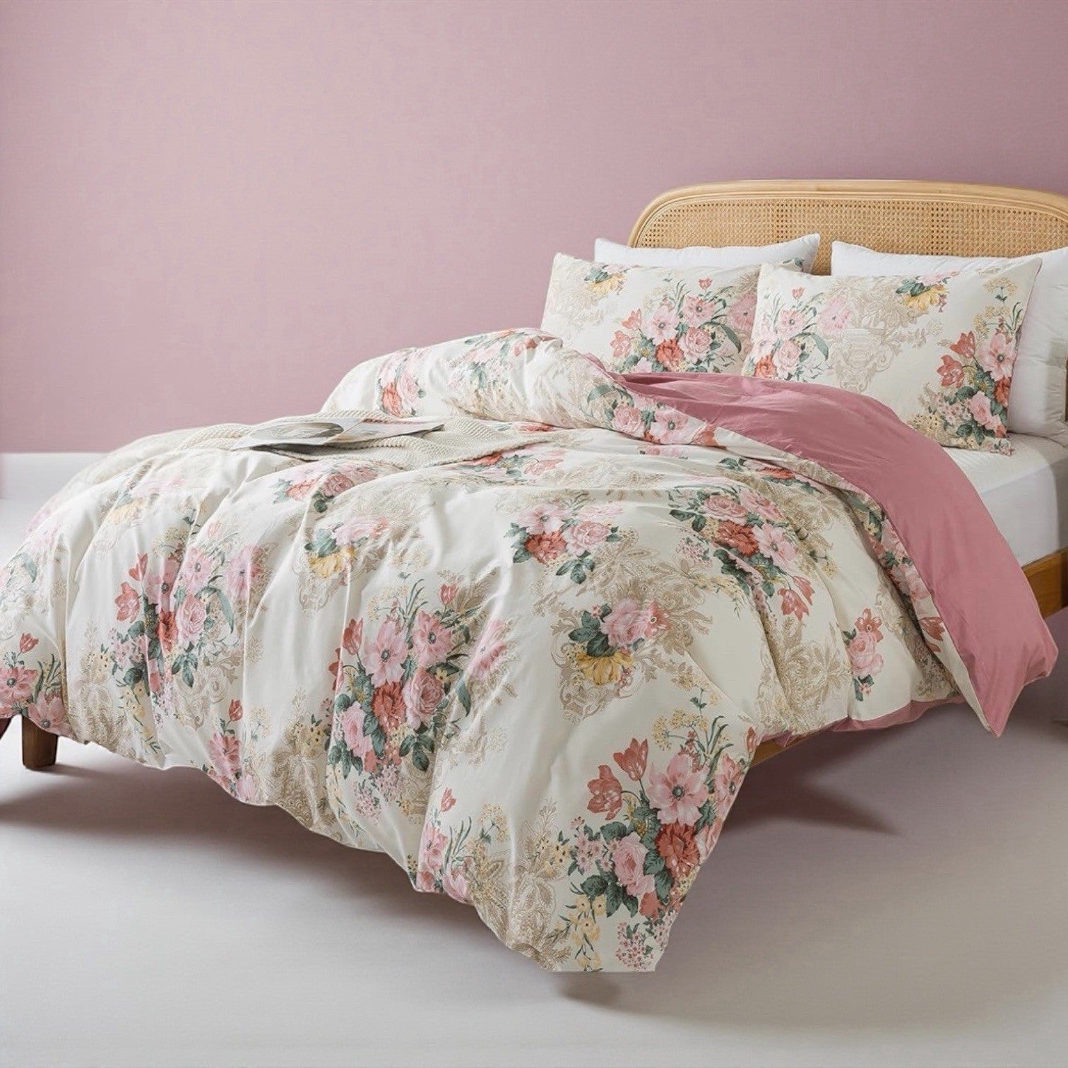NEW Anthro Vintage Antique Floral Print Boho Queen King Bedding Duvet & Sham Set