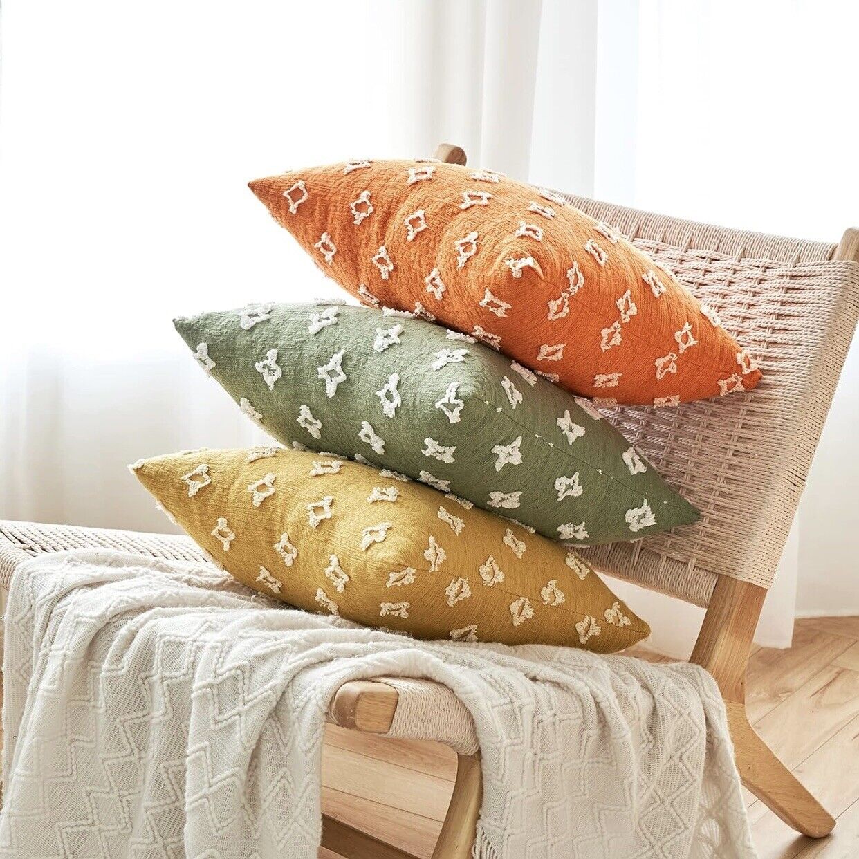 New West Elm Set / 2 Boho Multicolor Tassel Throw Pillow Case Cover Sham 18 x 18