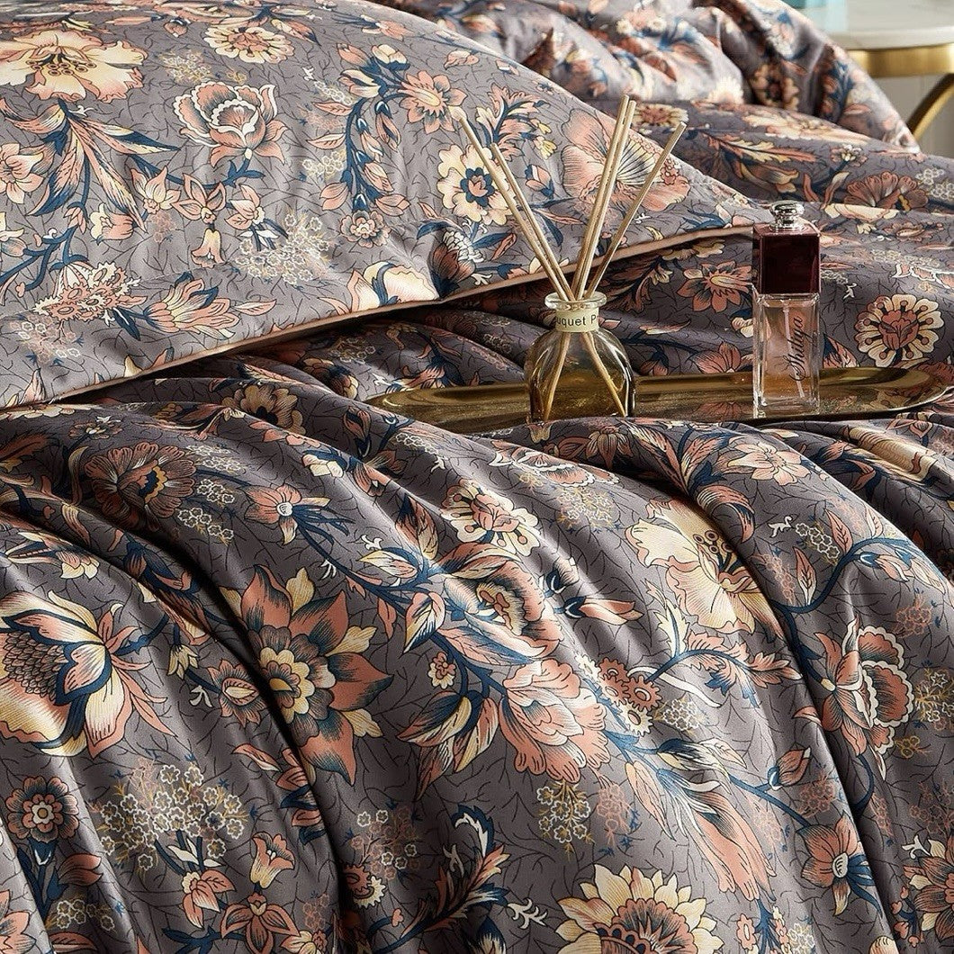 NEW Anthropologie Purple Silky Floral Boho Queen Size Comforter Bedding Sham Set