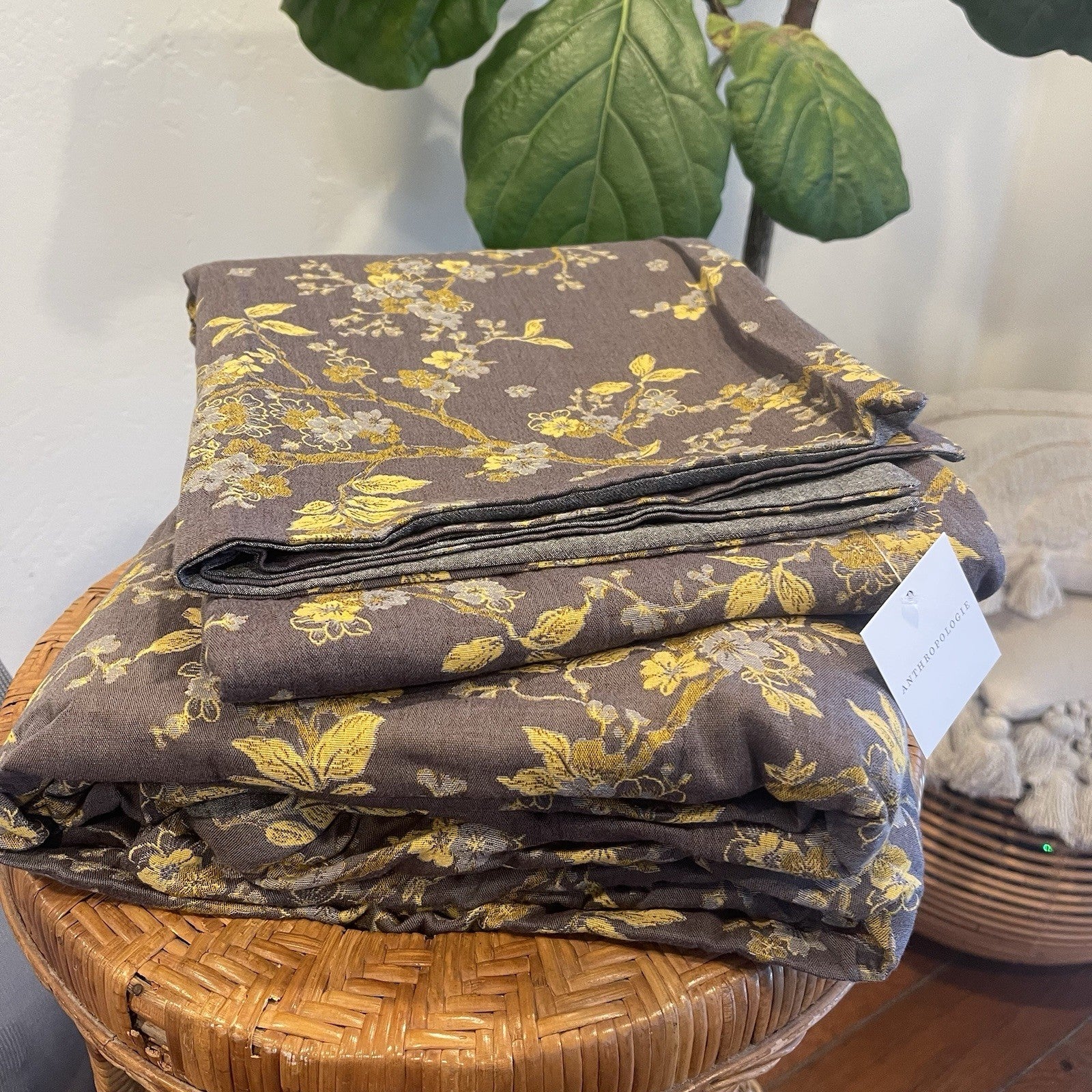 NEW Anthro Gold Jacquard 100% Cotton Reversible Boho King Bedding Duvet Sham Set