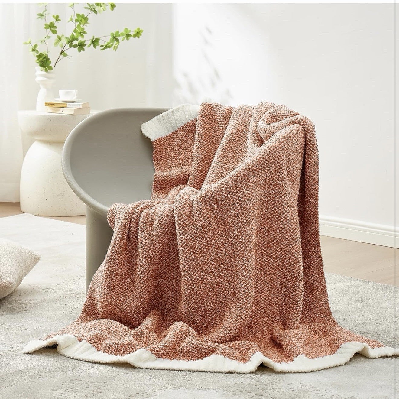 NEW Anthro Red Orange Ultra Soft Boho Chunky Knit Throw Blanket Bedding 50 x 60