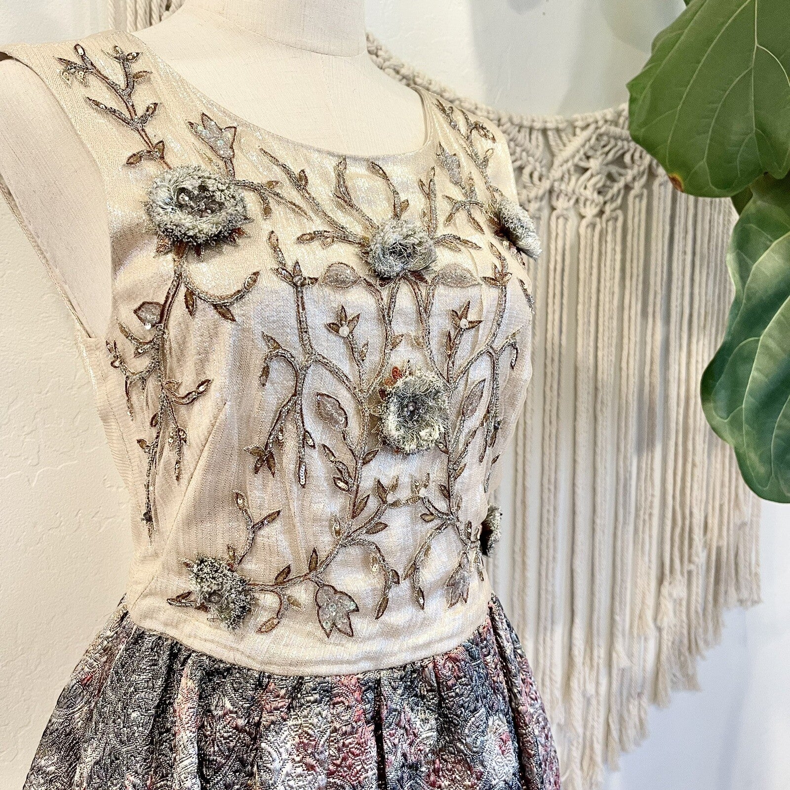 Marchesa Notte Luxury Metallic Floral Jacquard Bold Baroque Mini Dress Medium 8