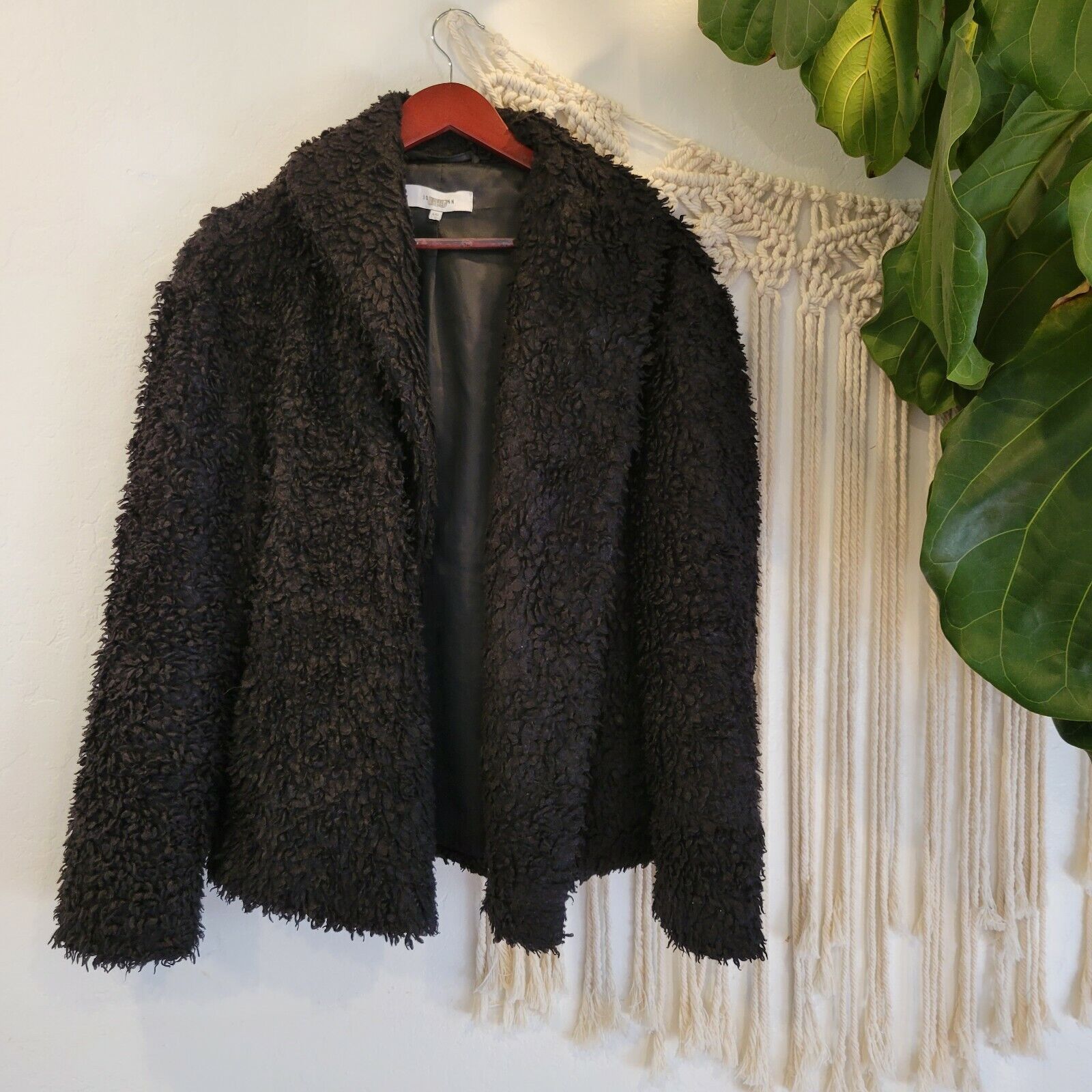 John & Jenn – Black Faux Shearling Coat Jacket | Size Large / 10 - 12