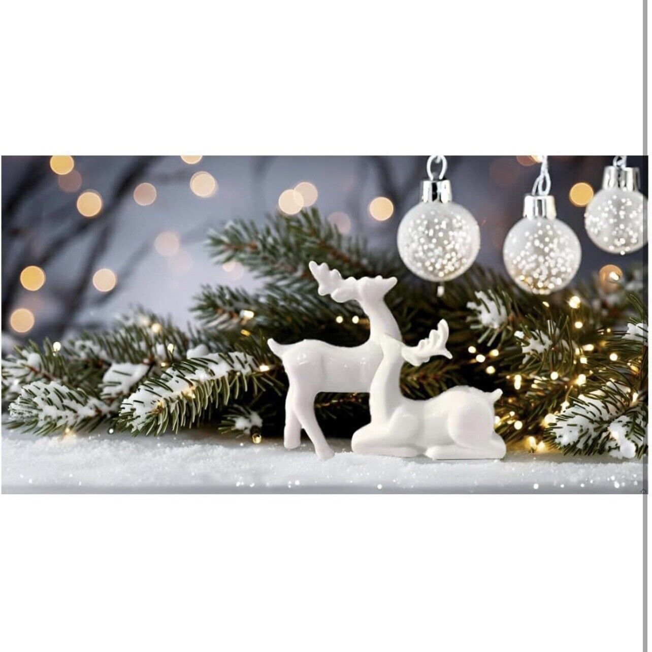 NEW Pottery Barn Modern White Ceramic Deer Holiday Christmas Figurines Set of 2