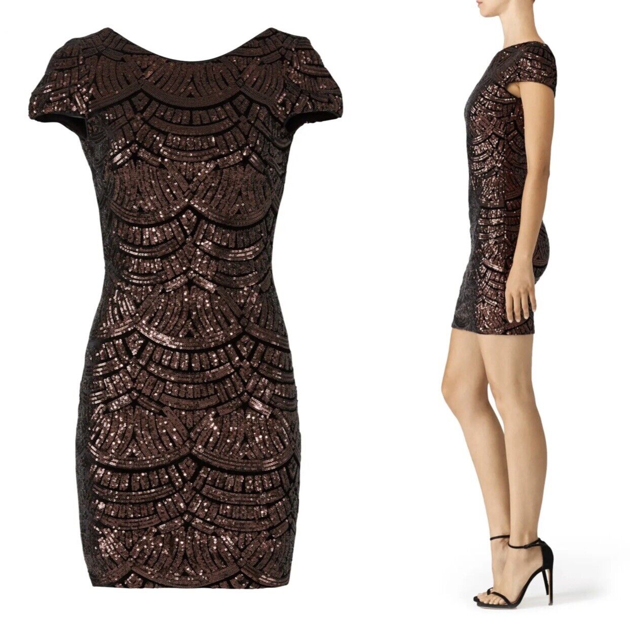 Dress the Population Bronze Gold Sequin Tabitha Cocktail Sheeth Dress - Small