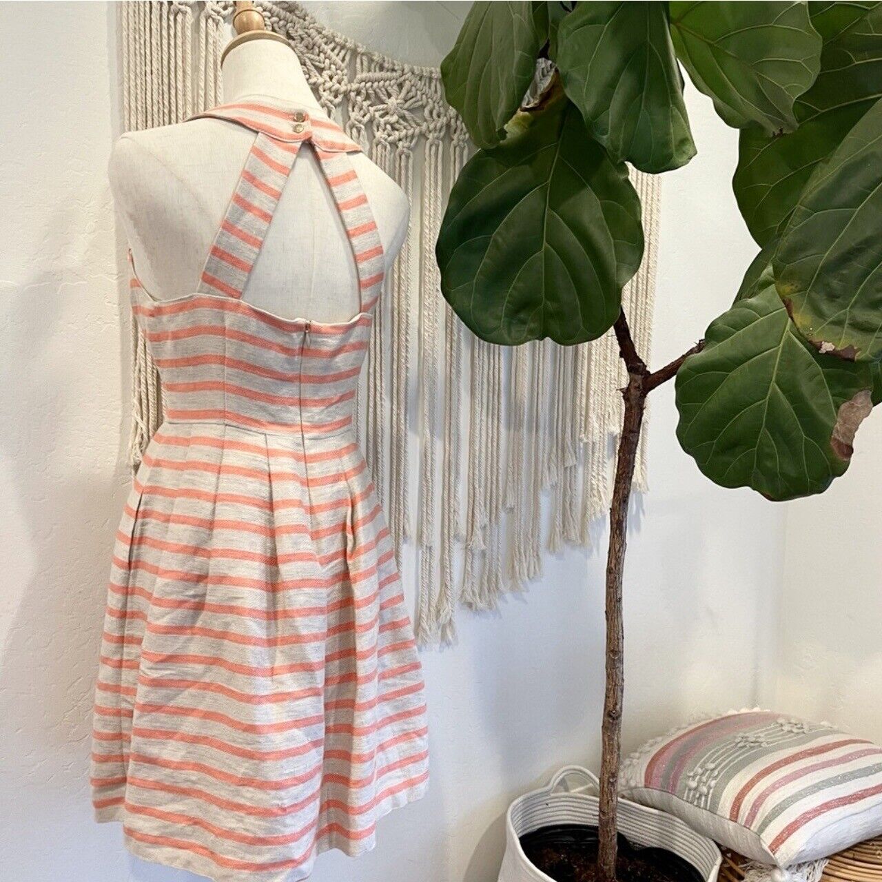 Banana Republic Coral & Beige Stripe Sun Mini Sun Dress - Size 6 / Medium