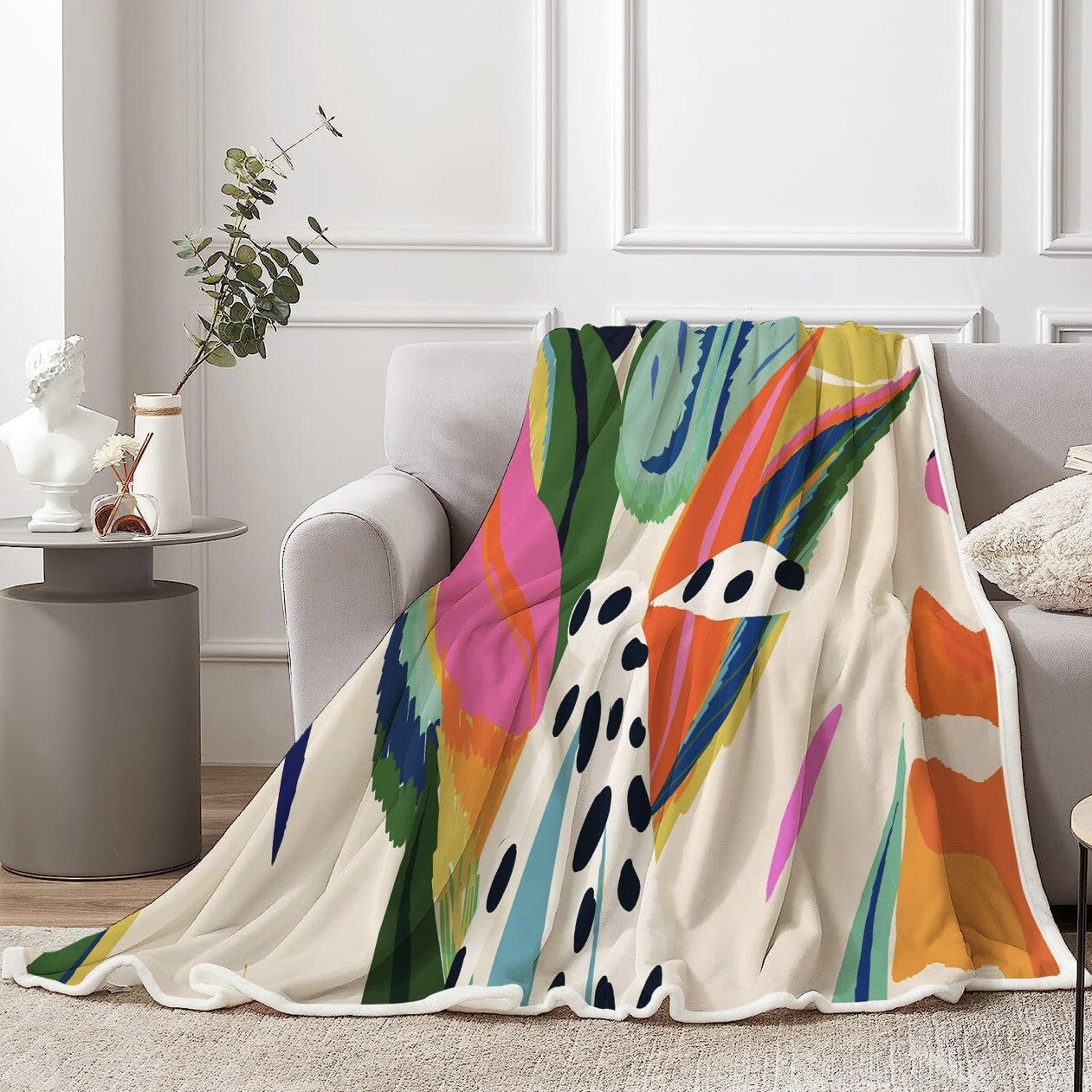 New Anthropologie Boho Abstract Fleece Throw Blanket Bedspread Bedding 50" x 60"