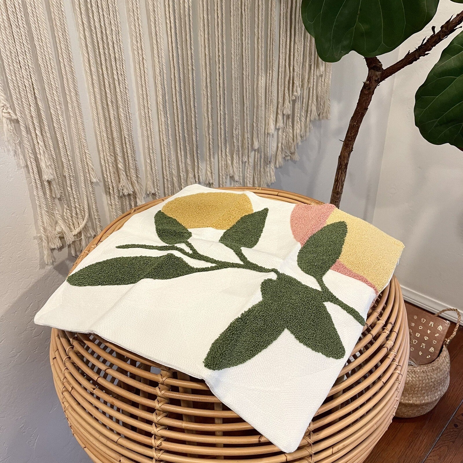 NEW Anthropologie Boho Floral Geometric Throw Pillow Cover Case Sham 18" x 18"