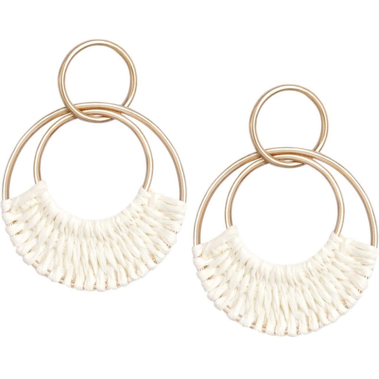 NEW Anthroplogie Boho Gold & Raffia Lightweight Hoop Earrings Jewelry Accessory