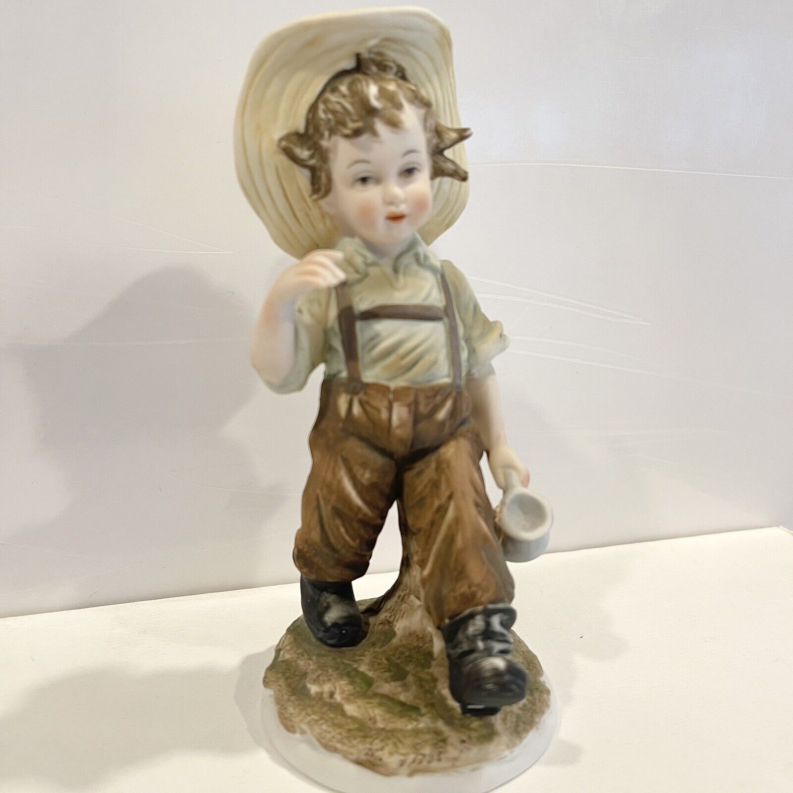 Vintage Lefton China Hand Painted Ceramic Figurine - Country Boy with Jug KW4243