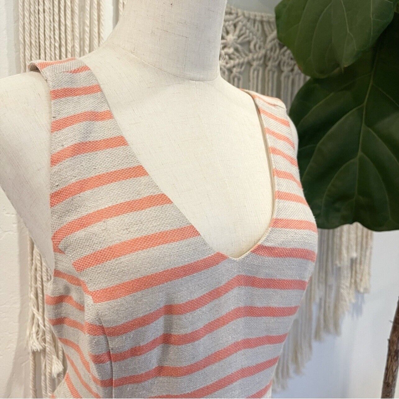 Banana Republic Coral & Beige Stripe Sun Mini Sun Dress - Size 6 / Medium