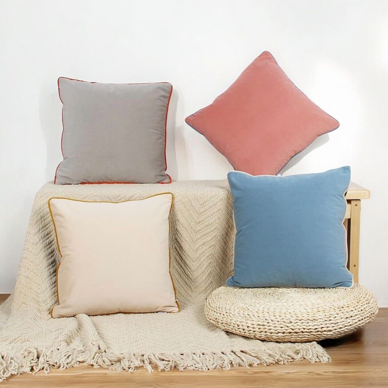 New Anthropologie (Set 4) Boho Velvet Throw Pillow Covers Cases Shams | 20 x 20