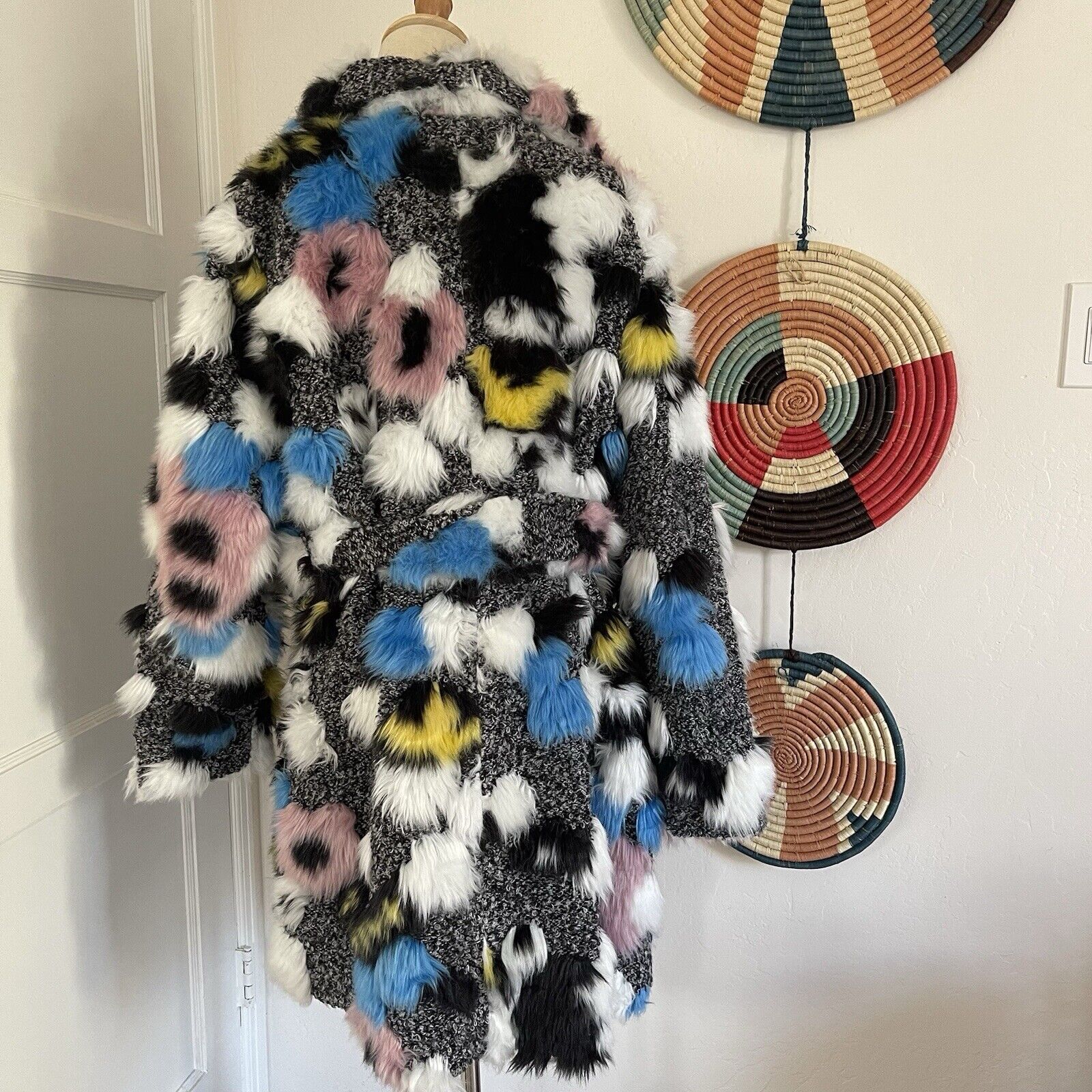 Hutch “The Kat” Faux Fur Pom Pom Colorful Boho Coat Jacket Parka Size Large / XL