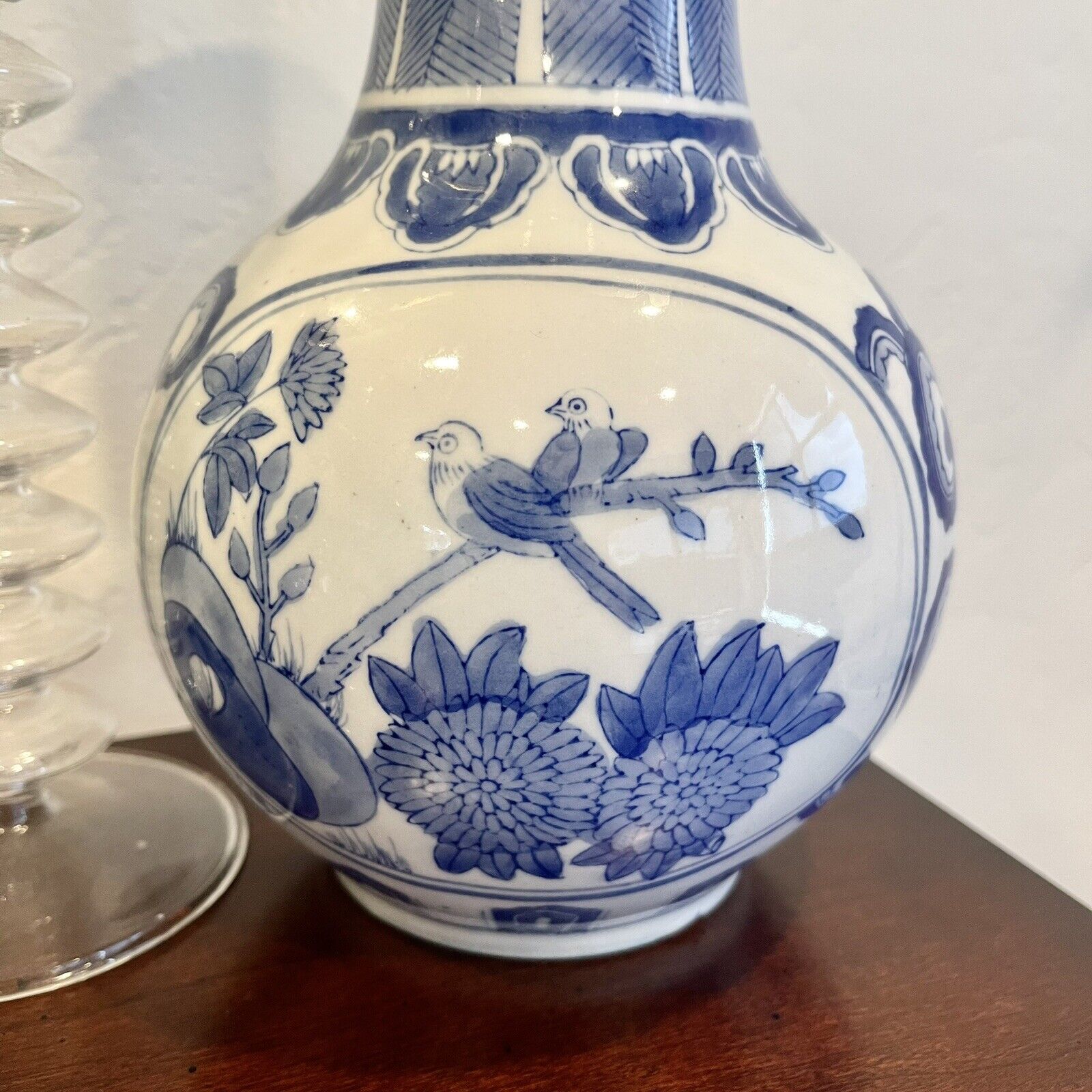 Vintage Blue & White Porcelain Mid 20th Century Chinese Qianlong Baluster Vase