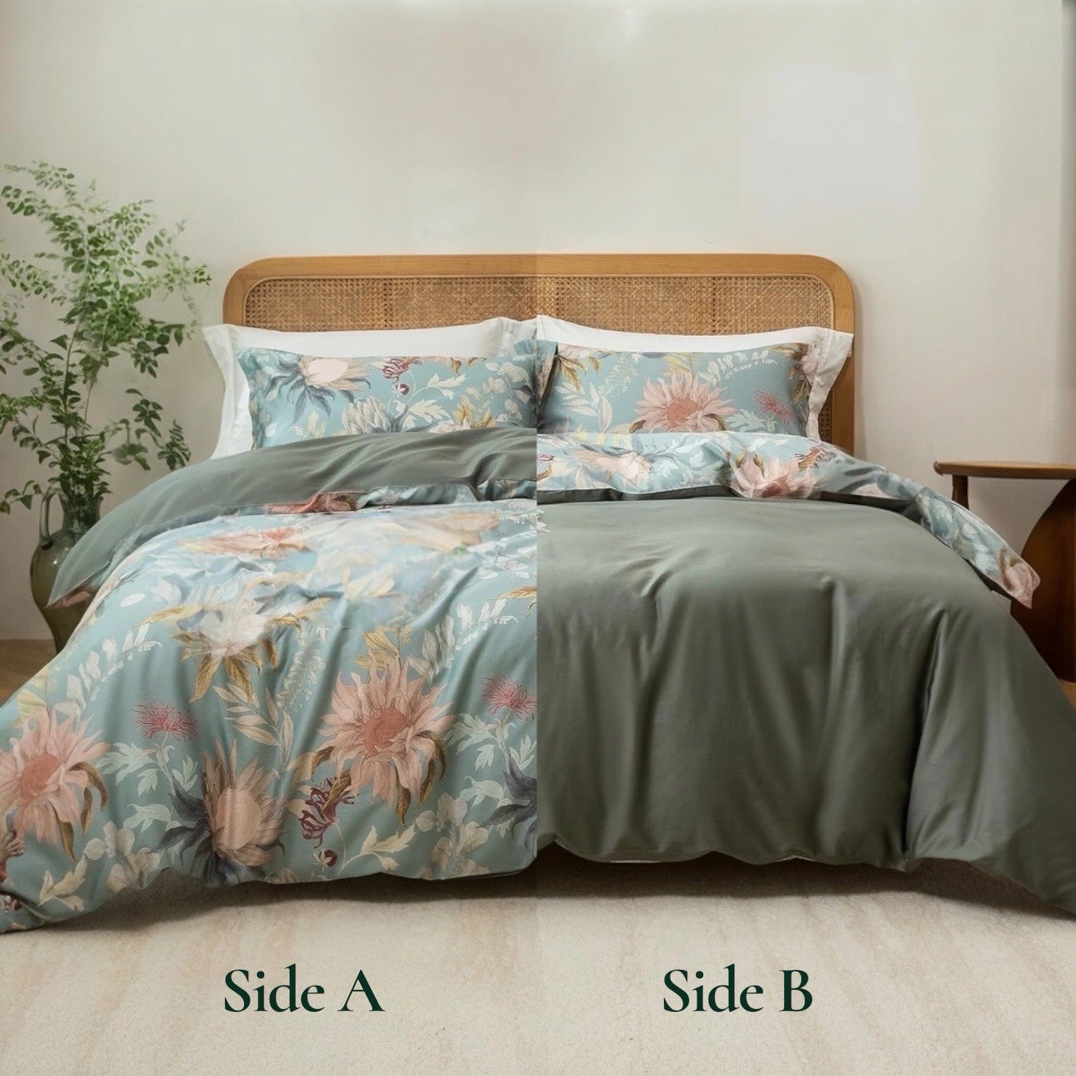NEW Anthro Blue Floral Multicolor Full Queen King Cotton Bedding Duvet Sham Set