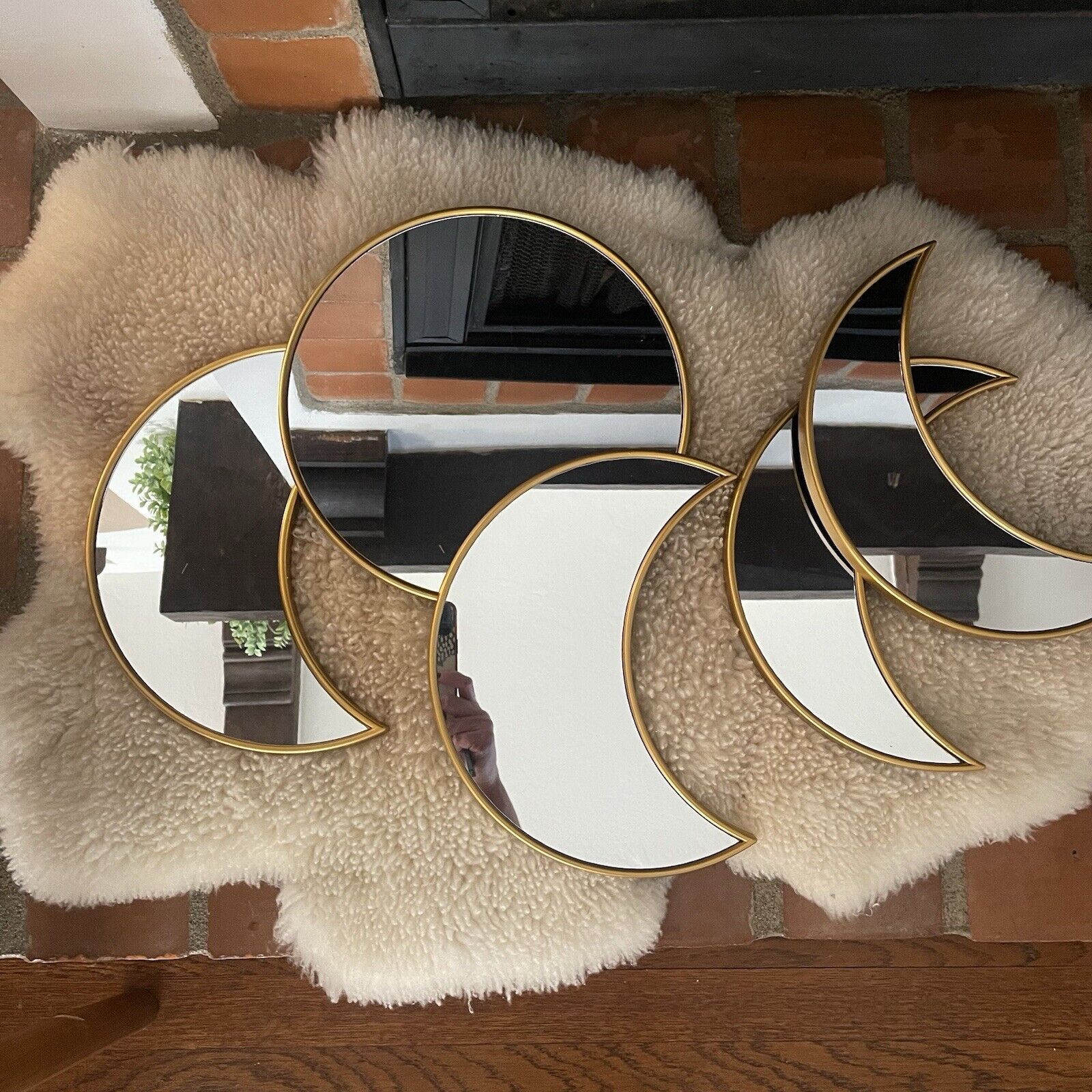 NEW Anthropologie (5 Piece) Boho Gold Moon Phase Mirror Hanging Wall Decor Set