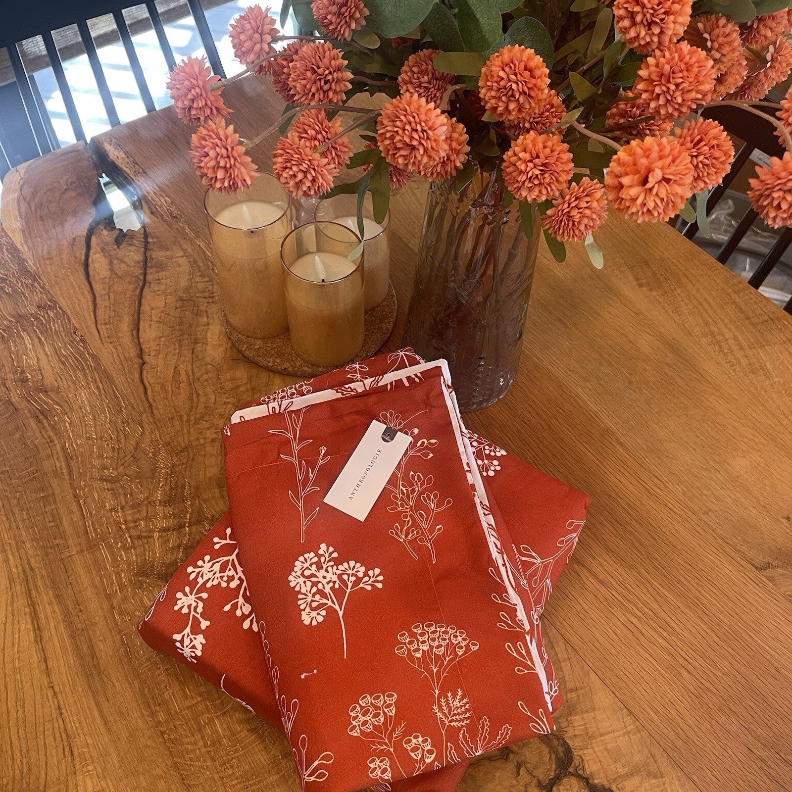 NEW West Elm Red Orange King Size Botanical Print Bedding Duvet & Sham Case Set