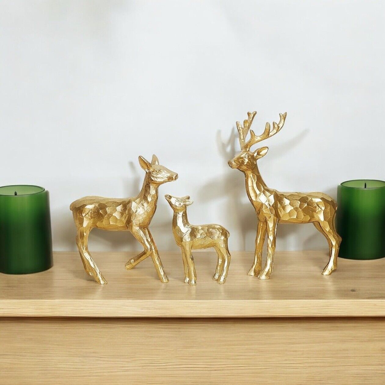 NEW West Elm Boho Geometric Gold Resin Holiday Christmas Reindeer Figures Set 3