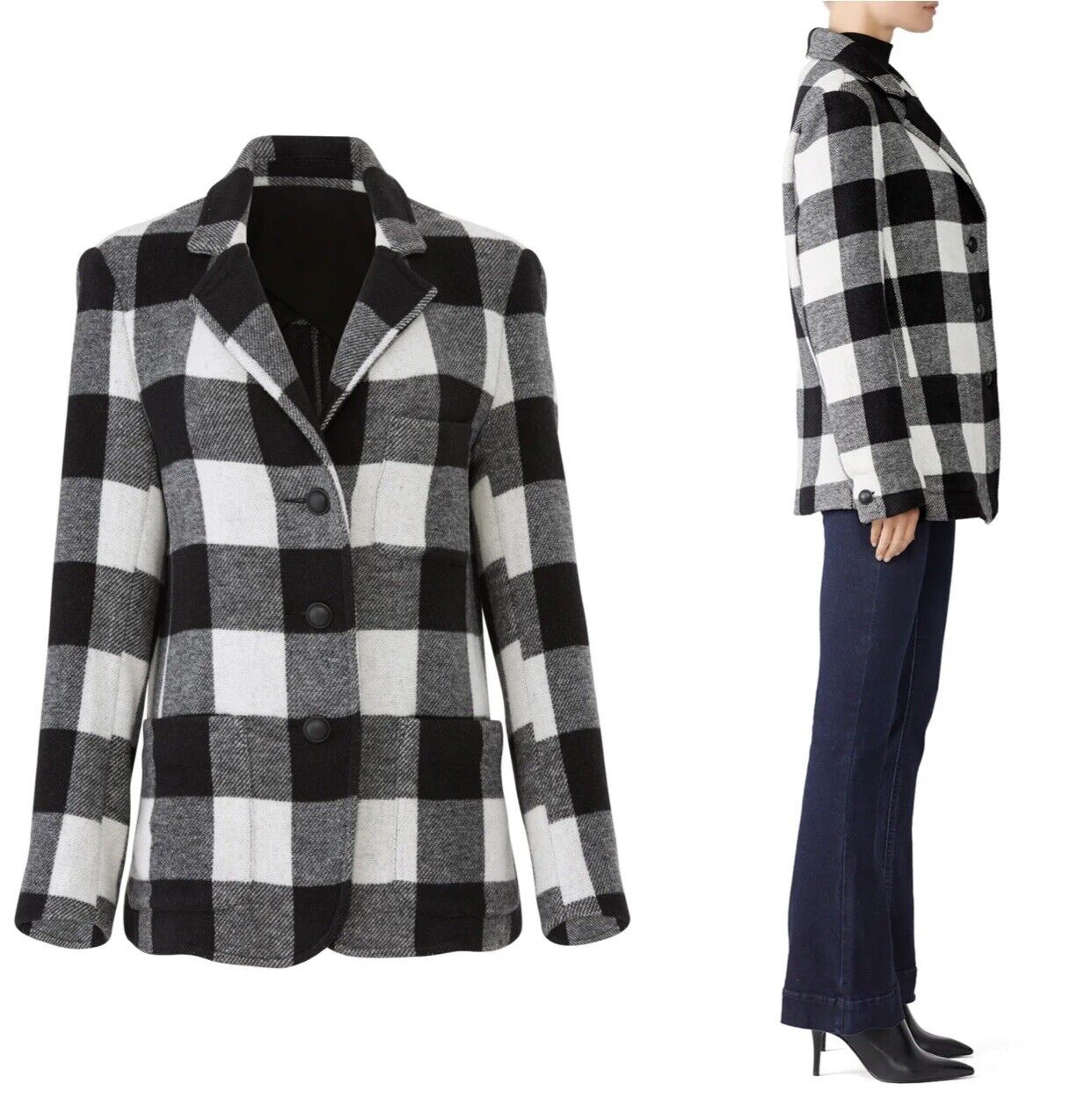 Fifteen Twenty Designer Womens Buffalo Plaid Blazer Suit Jacket Coat - Medium