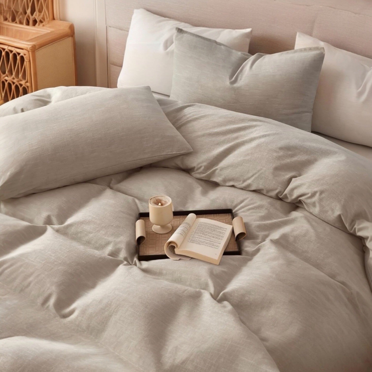 NEW West Elm Beige Linen Cotton Luxury  Queen / King Bedding Duvet & Sham Set