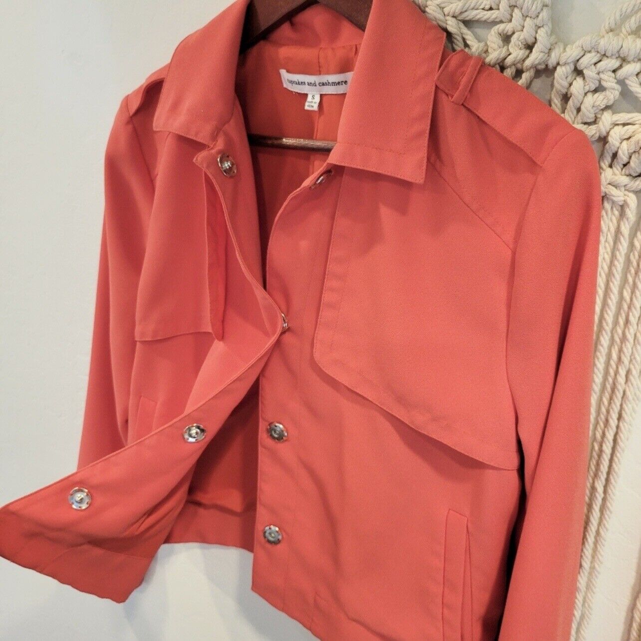 Cupcakes and Cashmere Coral Pink Bomber Jacket Coat Sweater - Size Small