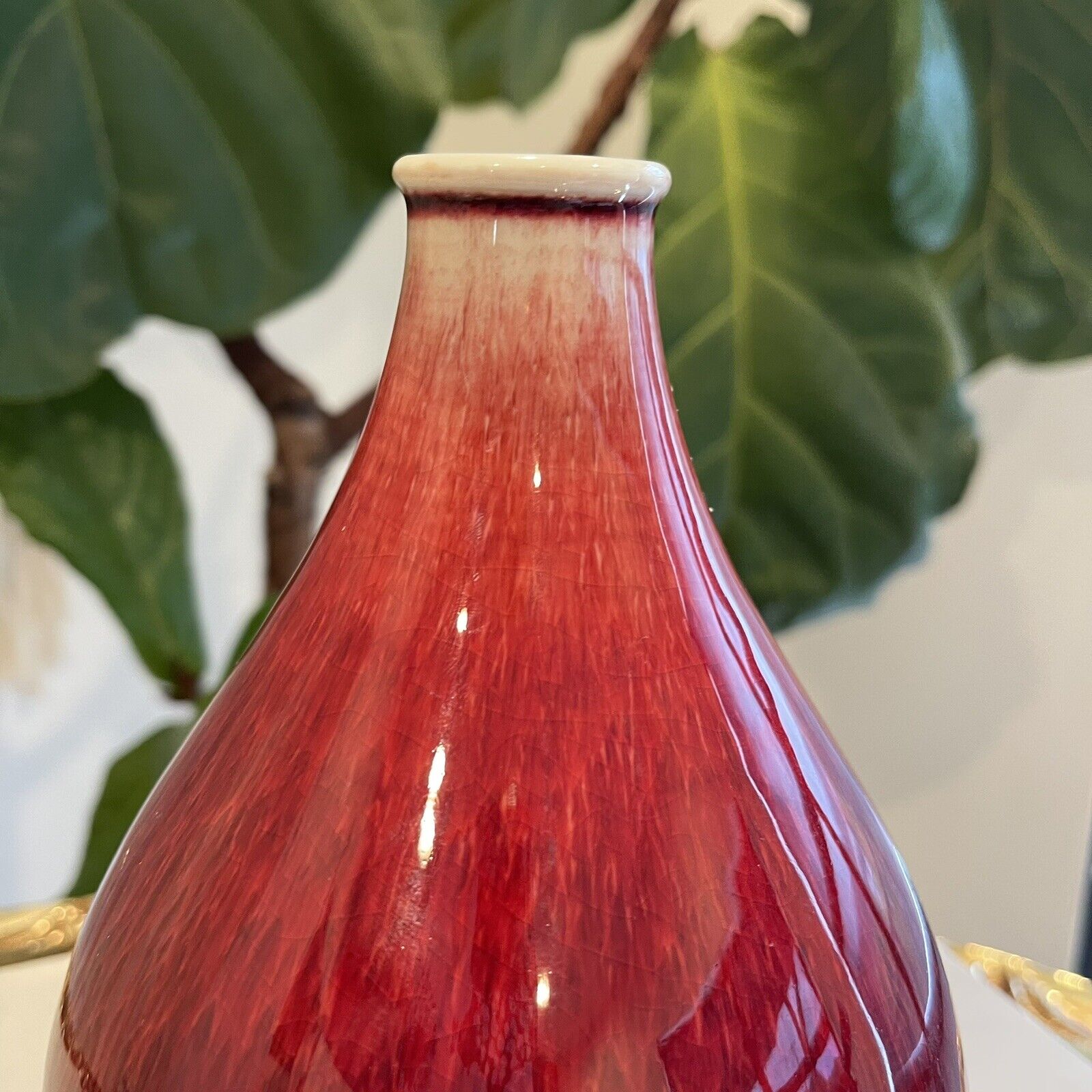 Vintage Chinese Jingdezhen Lang Yao Style Red Porcelain Flambe Oxblood Vase - 8"